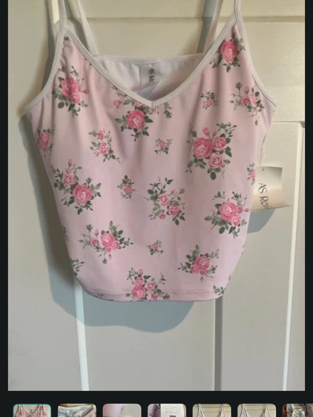 Altar'd State Pink Rose-Print Spaghetti-Strap Crop Top